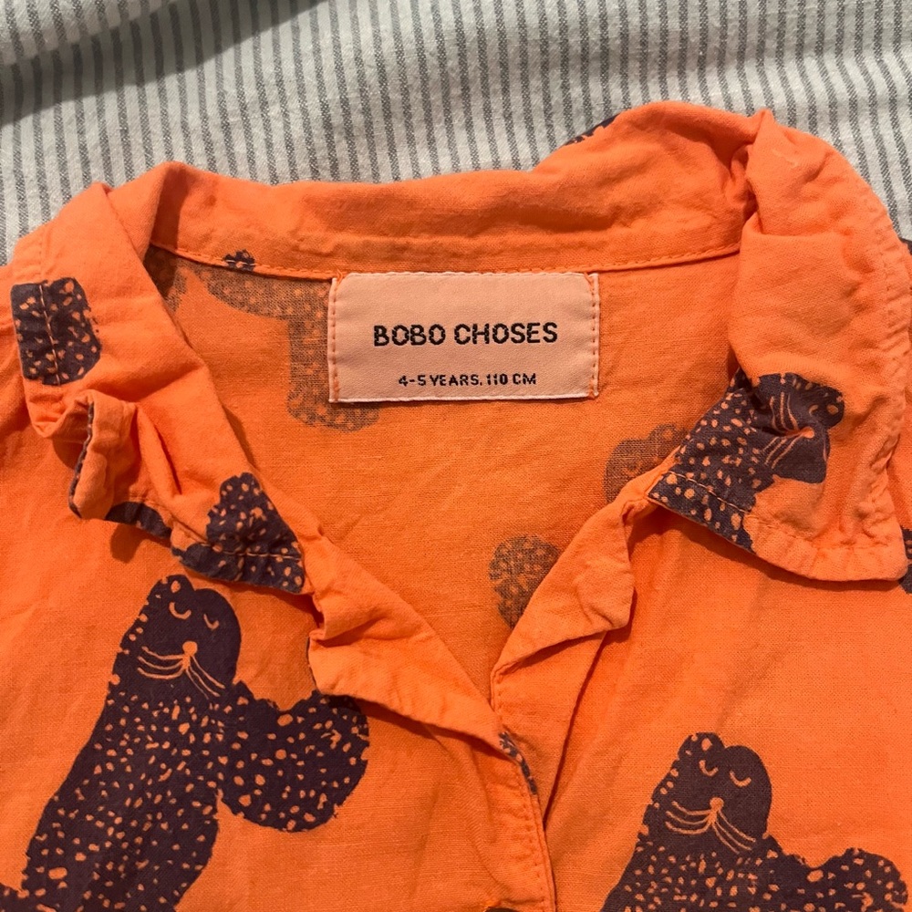 Bobo Choses Orange Cat Print Kids Shirt - Picture 2 of 3